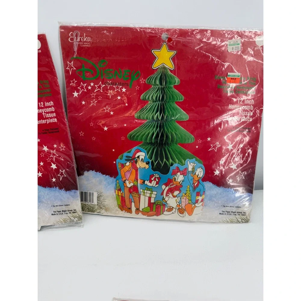 Disney Eureka Mickey Honeycomb Centerpiece Set of 3 Vintage Christmas Decor